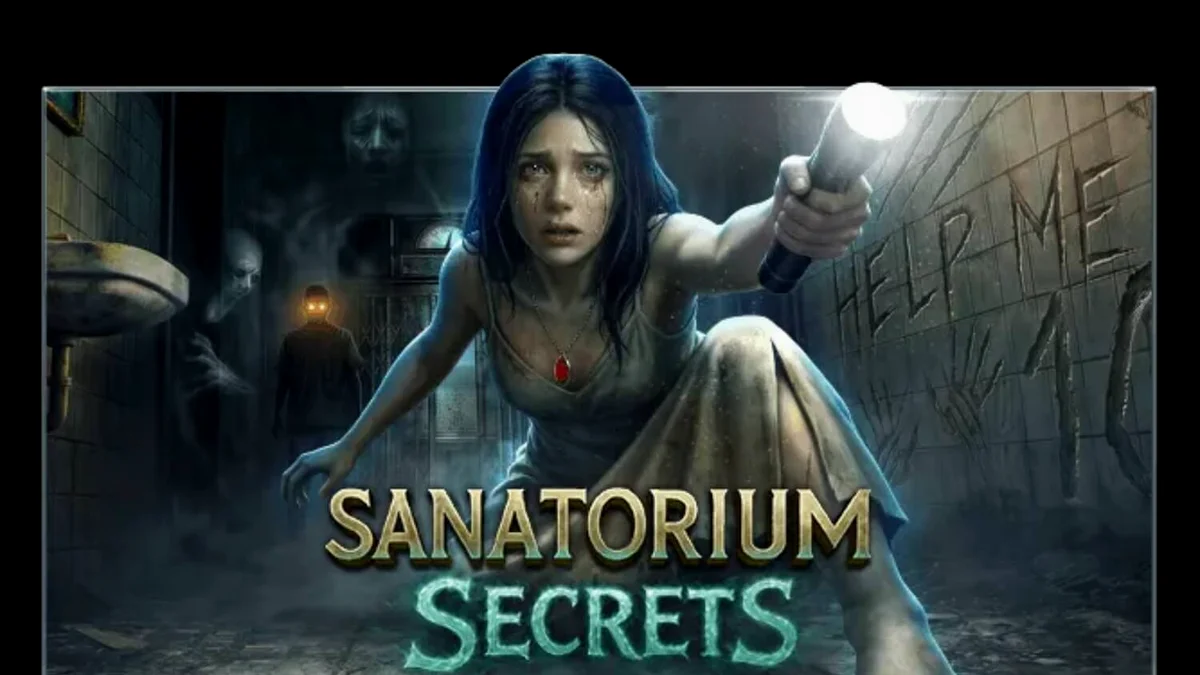 Interface do jogo de slot Sanatorium Secrets com tema de terror e sanatório abandonado